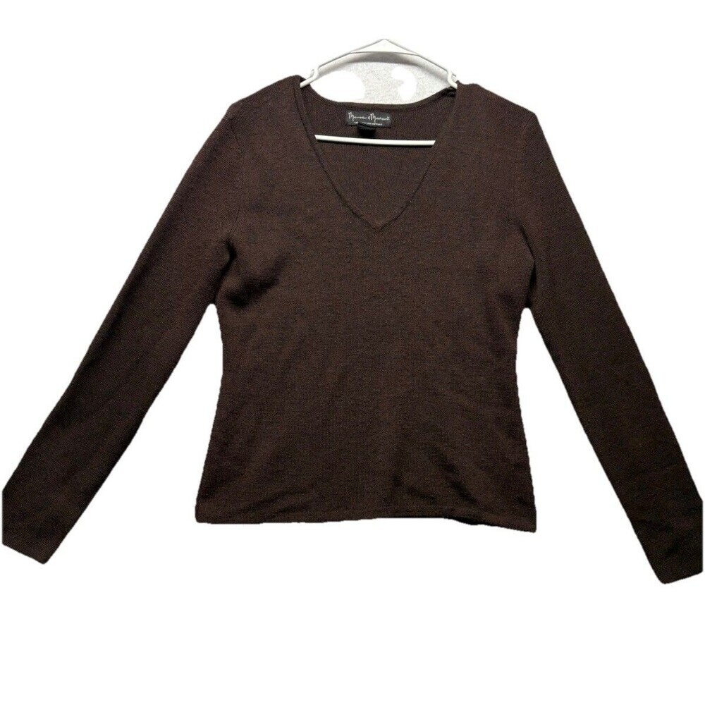 MERCER & MADISON Women's 100% Merino Wool Sweater Brown V-Neck Size M